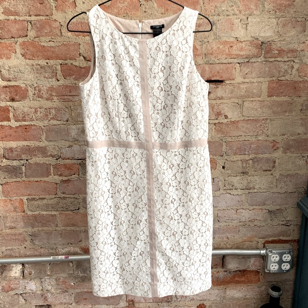 Ann Taylor Petite White Lace Floral Size 8 Dress